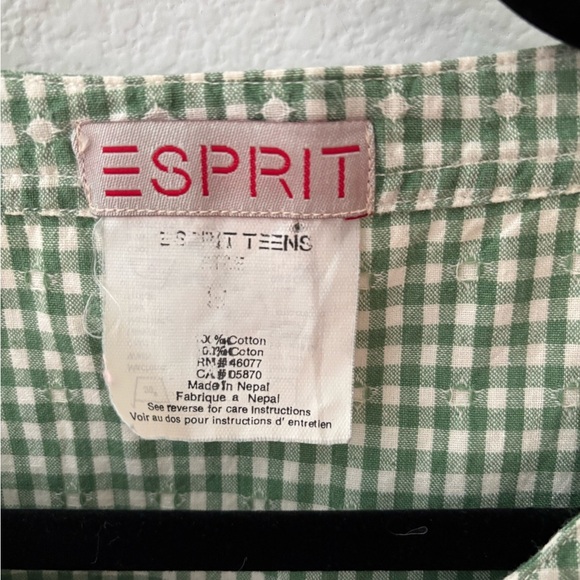 Vintage Esprit Green Checkered Blouse with hand painted buttons size XSmall - Picture 4 of 15